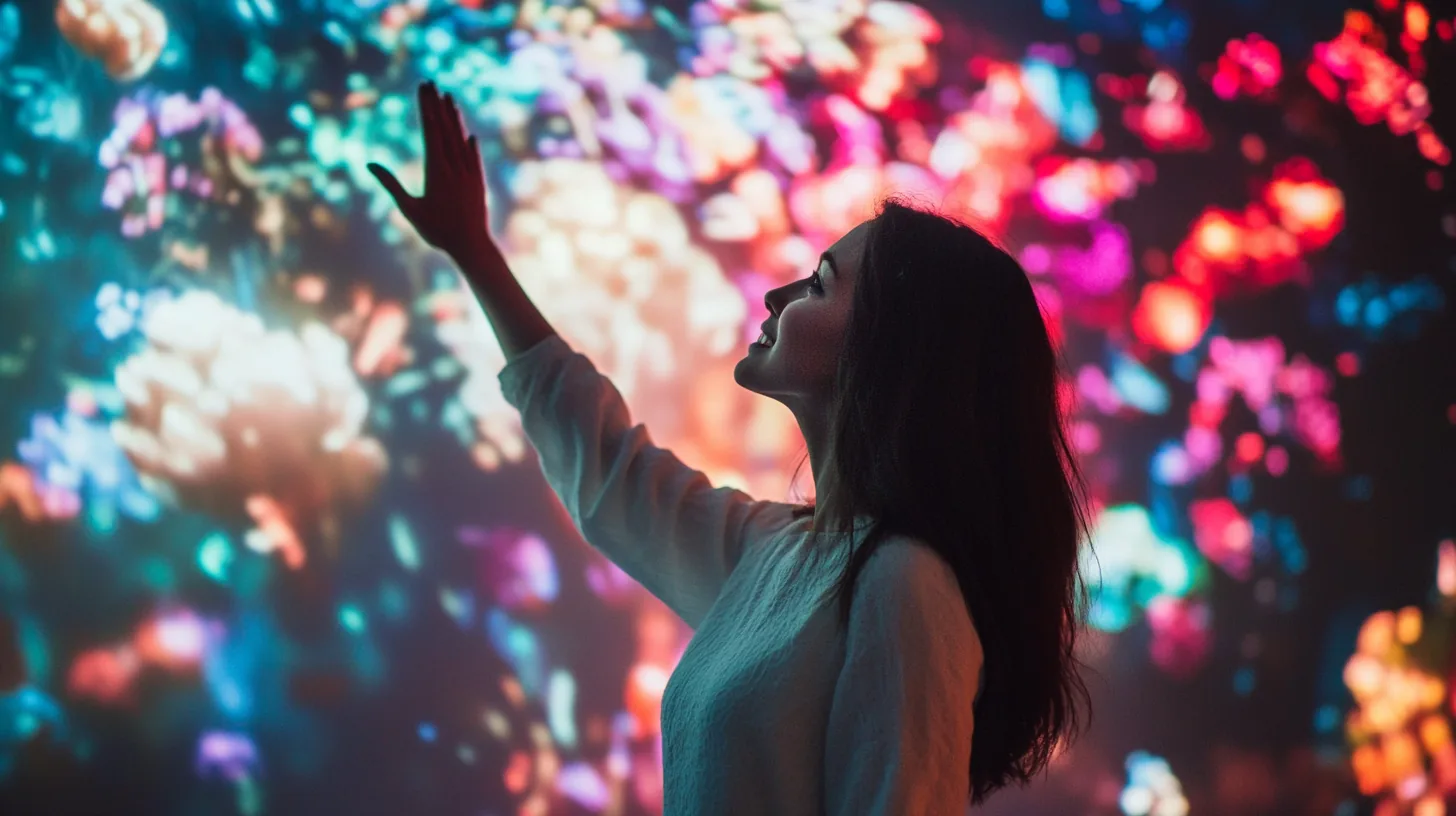 a woman touching an interactive board