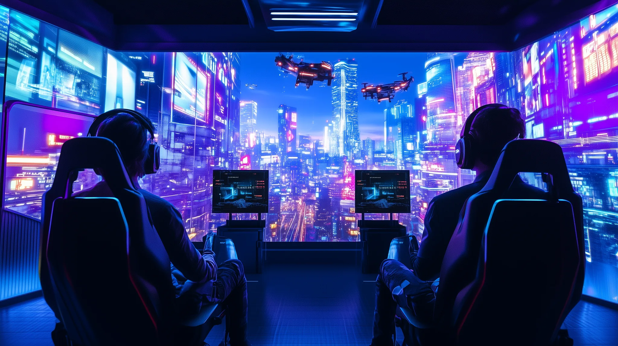 two people playing futuristic games